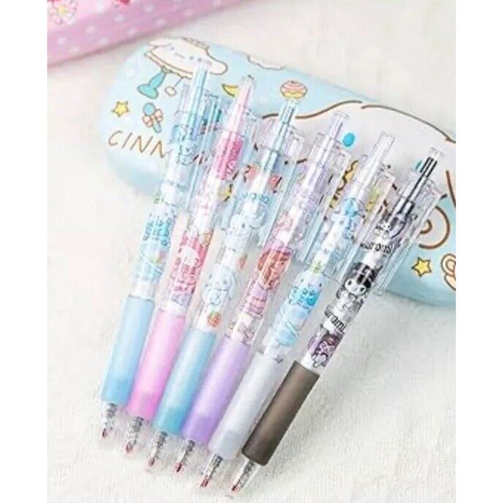 🔥6 Pc Kawaii Pens Cartoon Kitty Merchandise Black Ink 0.5Mm Ballpoint Pens🔥